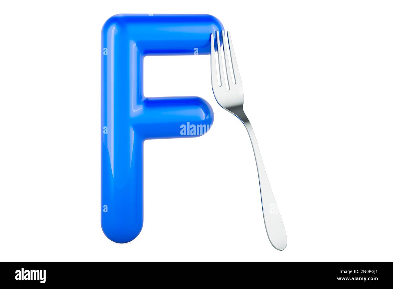 Kids ABC, Letter F with fork. 3D rendering isolated on white background Stock Photo