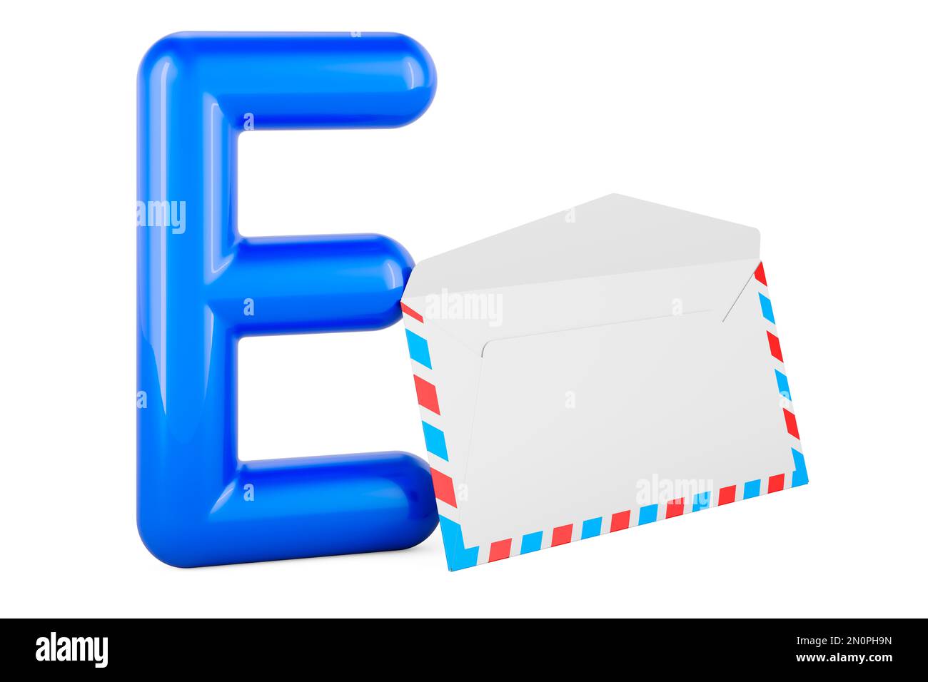 Kids ABC, Letter E with envelope. 3D rendering isolated on white background Stock Photo
