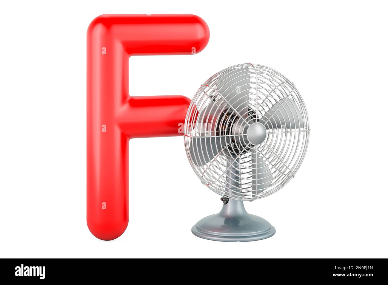 Kids ABC, Letter F with fan. 3D rendering isolated on white background Stock Photo