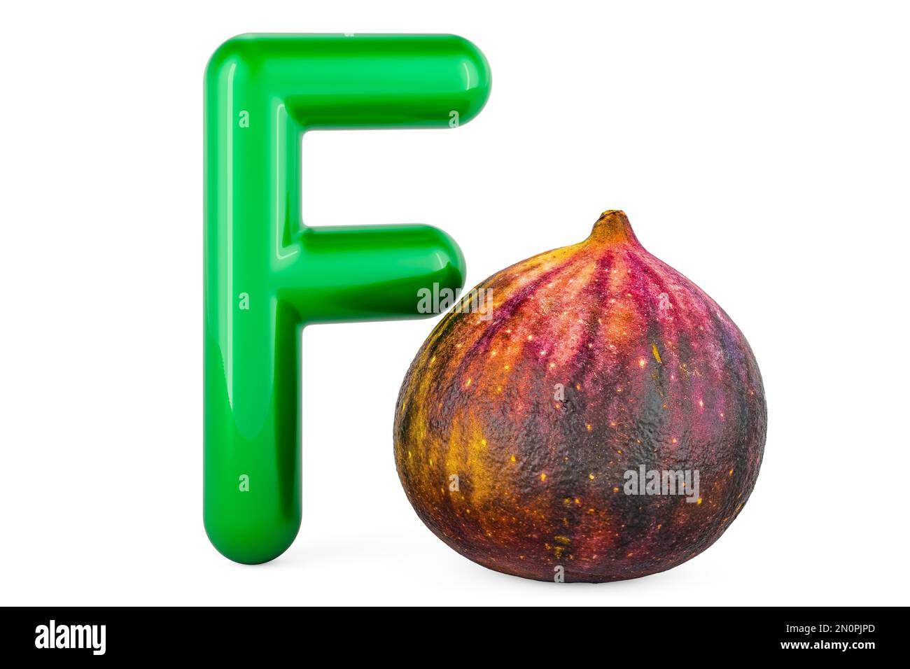 Kids ABC, Letter F with fig. 3D rendering isolated on white background Stock Photo