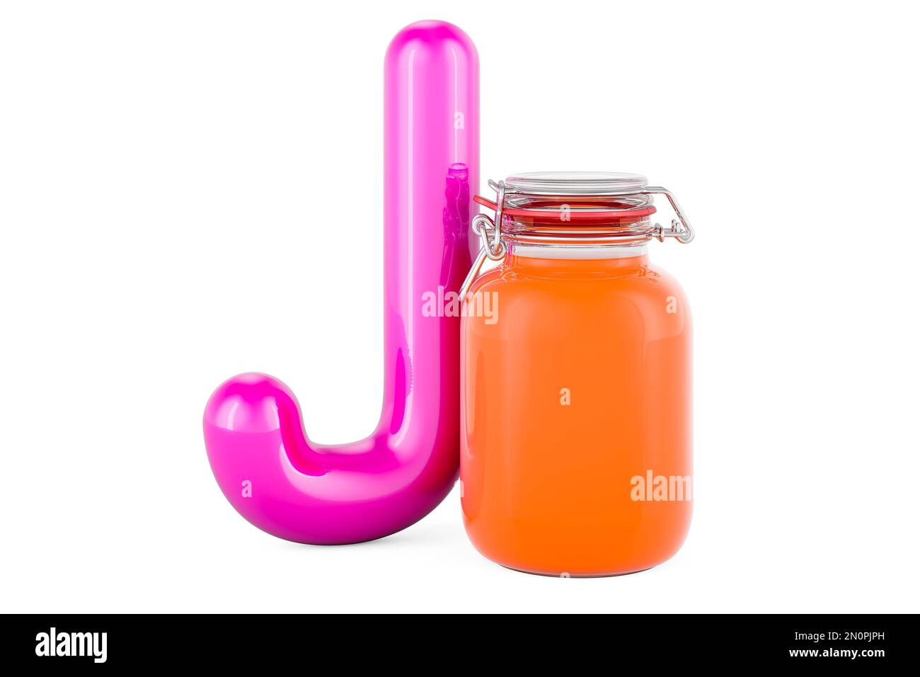 Kids abc letter j with jar of jam 3d rendering isolated on white