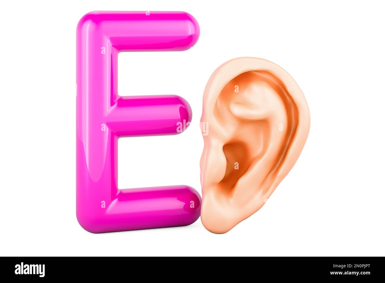 Kids ABC, Letter E with ear. 3D rendering isolated on white background Stock Photo