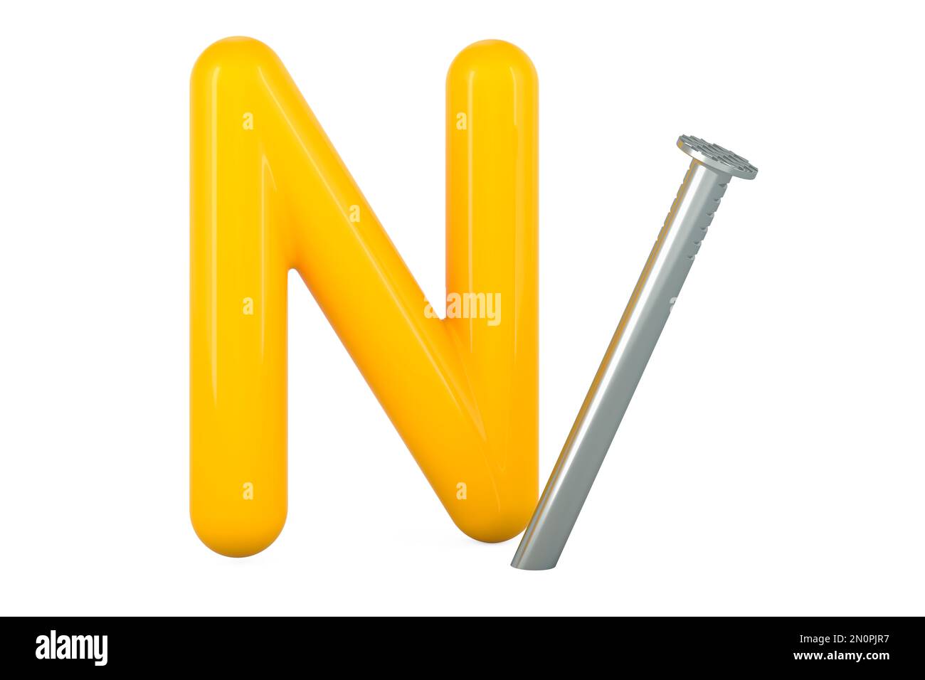 Kids ABC, Letter N with nail. 3D rendering isolated on white background Stock Photo