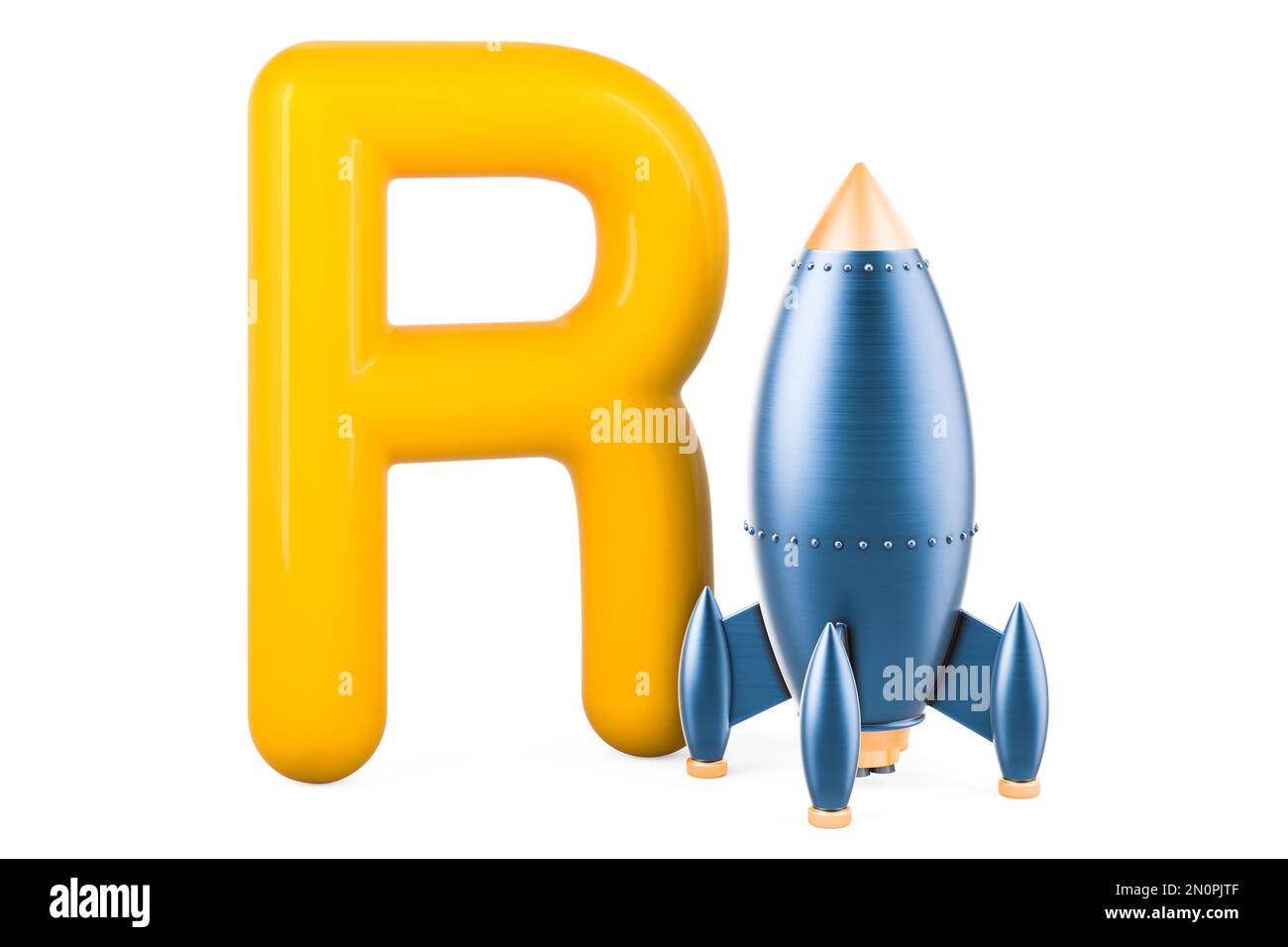 Kids ABC, Letter R with rocket. 3D rendering isolated on white ...