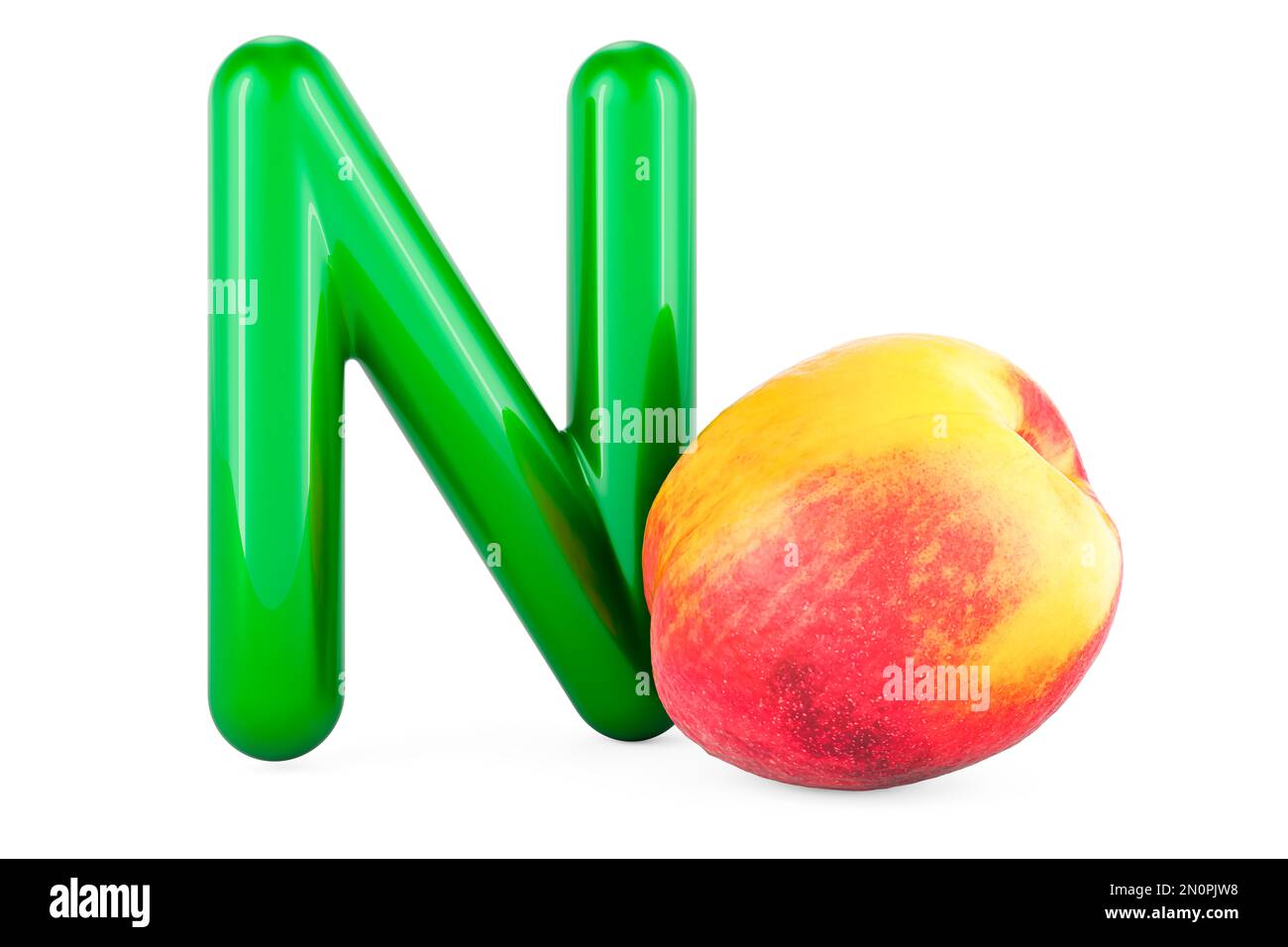 Kids ABC, Letter N with nectarine. 3D rendering isolated on white background Stock Photo