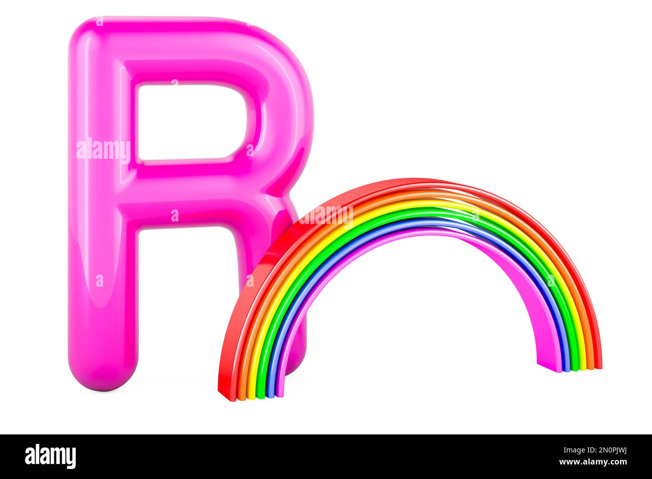 Kids ABC, Letter R with rainbow. 3D rendering isolated on white ...