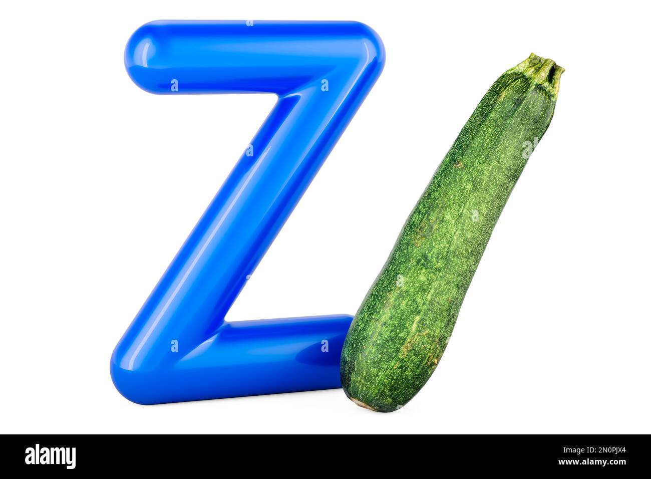 Kids ABC, Letter Z with zucchini. 3D rendering isolated on white background Stock Photo