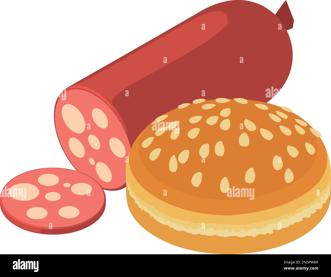 Burger ingredient icon isometric vector. Sesame burger bun near sausage