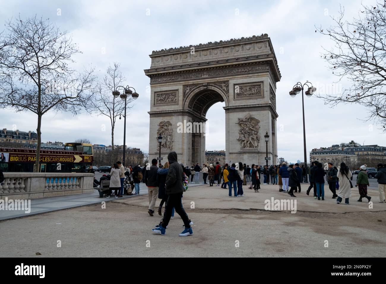 Paris Arche de Triomphe, place de Étoile. Soldiers monuments. Big stone monuments of the world. Pl. Charles de Gaulle, 75008 Paris, France. Stock Photo