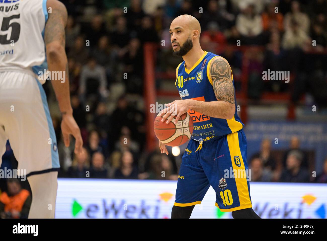 Naples, Italy. 05th Feb, 2023. David Logan (40) Scafati Basket 1969 during  the series A of italian LBA Basketball Championship match Gevi Napoli Basket  vs Scafati Basket 1969 at the Palabarbuto -