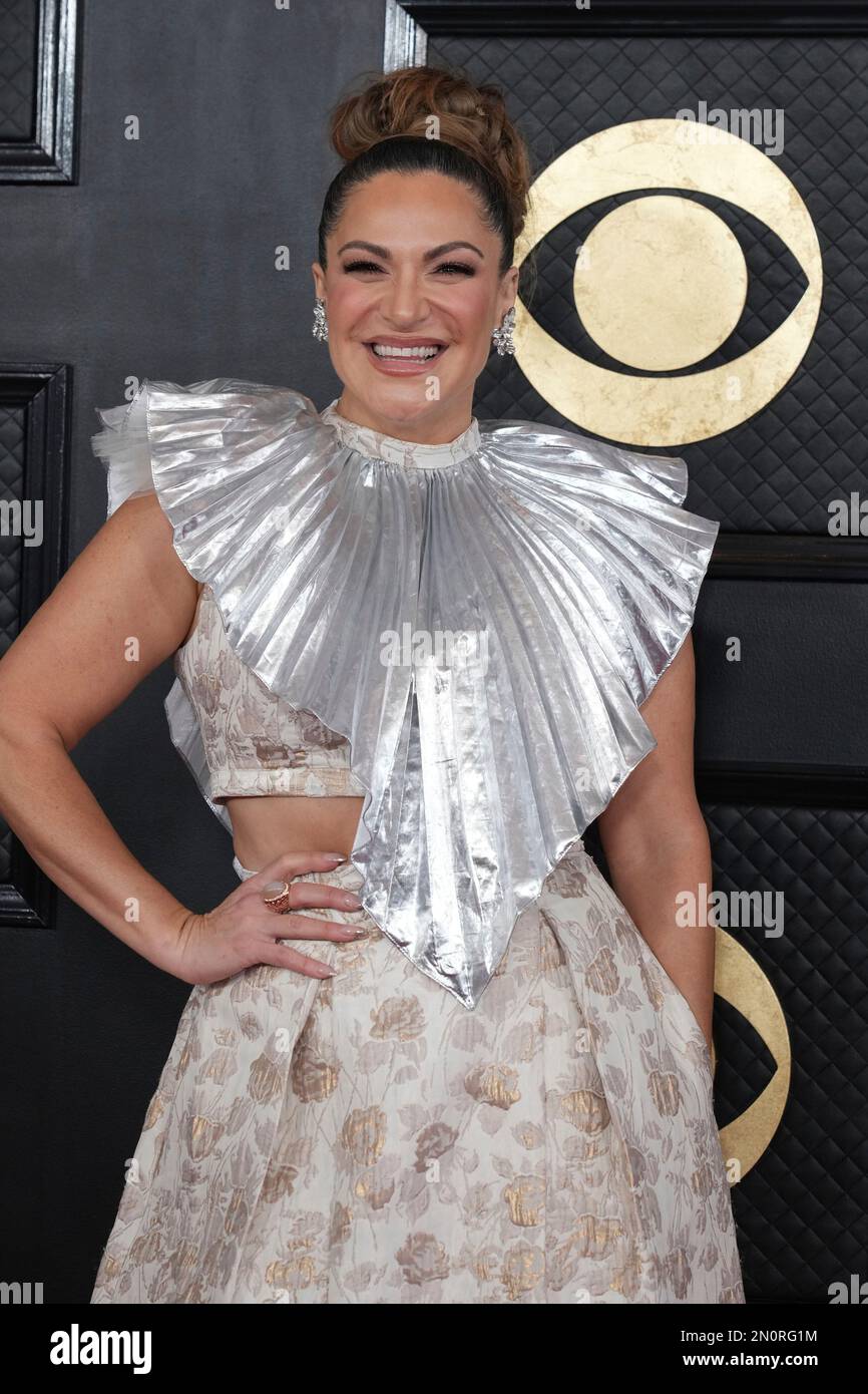 Shoshana Bean arrives at the 65th annual Grammy Awards on Sunday, Feb