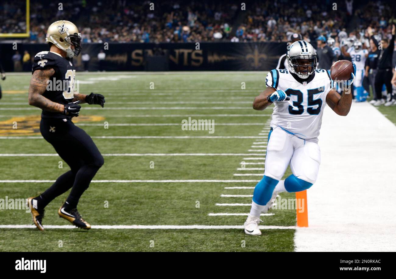Carolina Panthers running back Brandon Wegher (32) scores a touchdown ...