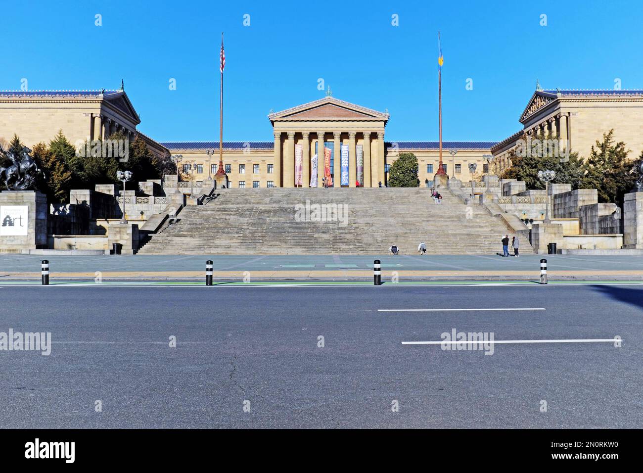 The famous 'Rocky' steps provide a grand entrance into the grounds of the Philadelphia Museum of Art in Philadelphia, Pennsylvania. Stock Photo