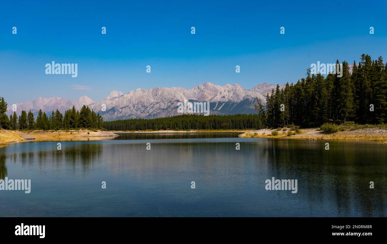 Lakeshore views of the Canadian Rocky Mountain, Interlakes Campground