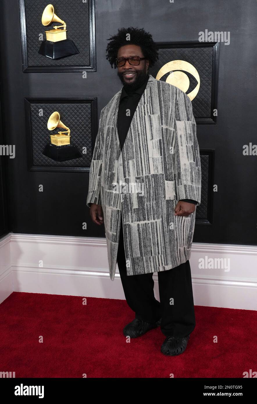 Questlove arrives at the 65th annual Grammy Awards on Sunday, Feb. 5