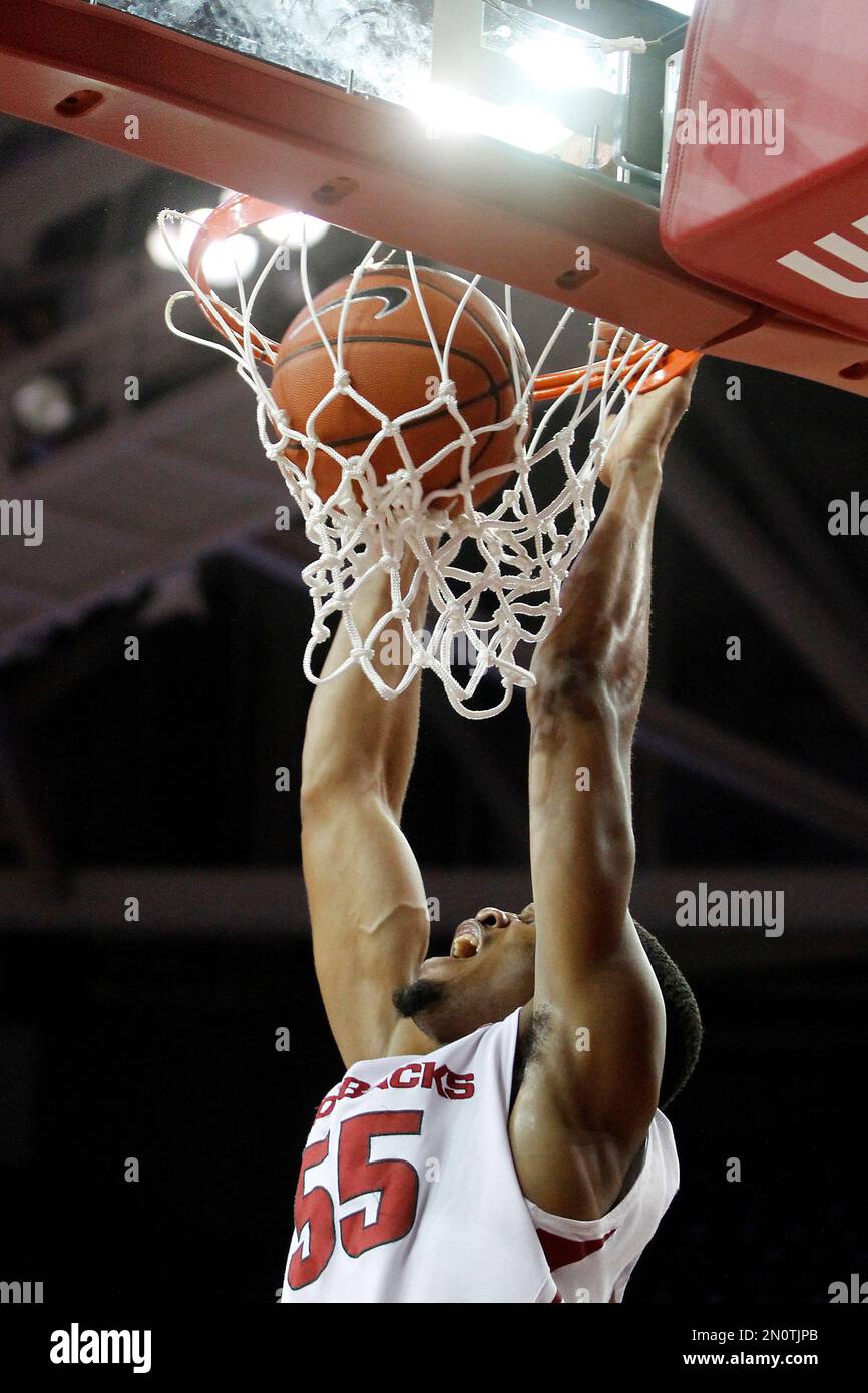 Arkansas' Keaton Miles (55) dunks the ball during the first half of an NCAA  college basketball game against Northwestern State, Tuesday, Dec. 1, 2015,  in Fayetteville, Ark. (AP Photo/Samantha Baker Stock Photo - Alamy