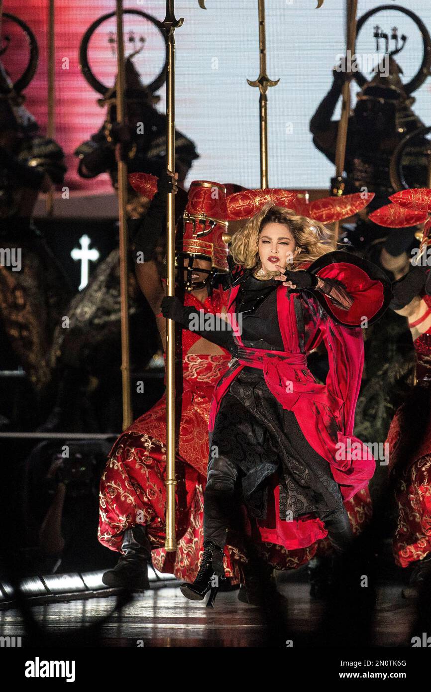 Madonna performs on stage at the o2 arena in London, as part of her ...