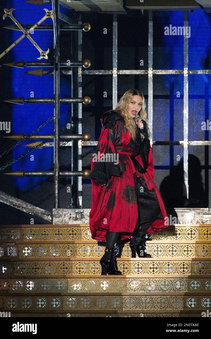 Madonna performs on stage at the o2 arena in London, as part of her ...