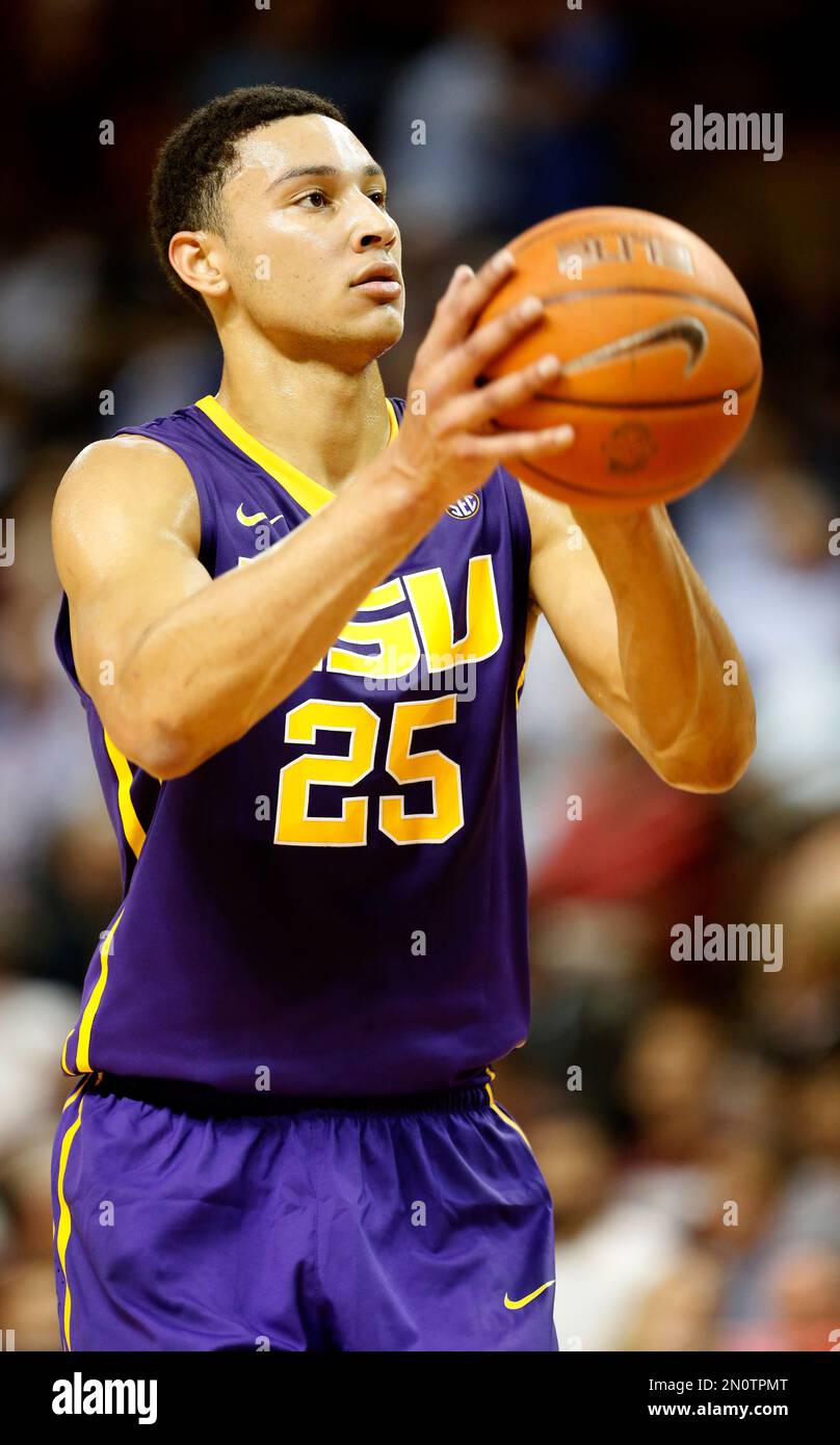 LSU's Ben Simmons attempts a free throw in the first half against the  College of Charleston during an NCAA college basketball game at TD Arena,  Monday Nov. 30, 2015, in Charleston, S.C.