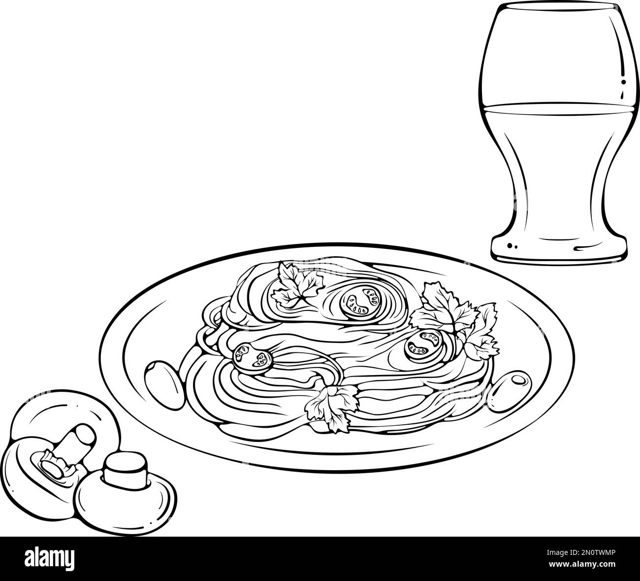 Pasta and mushrooms Stock Vector Images - Alamy