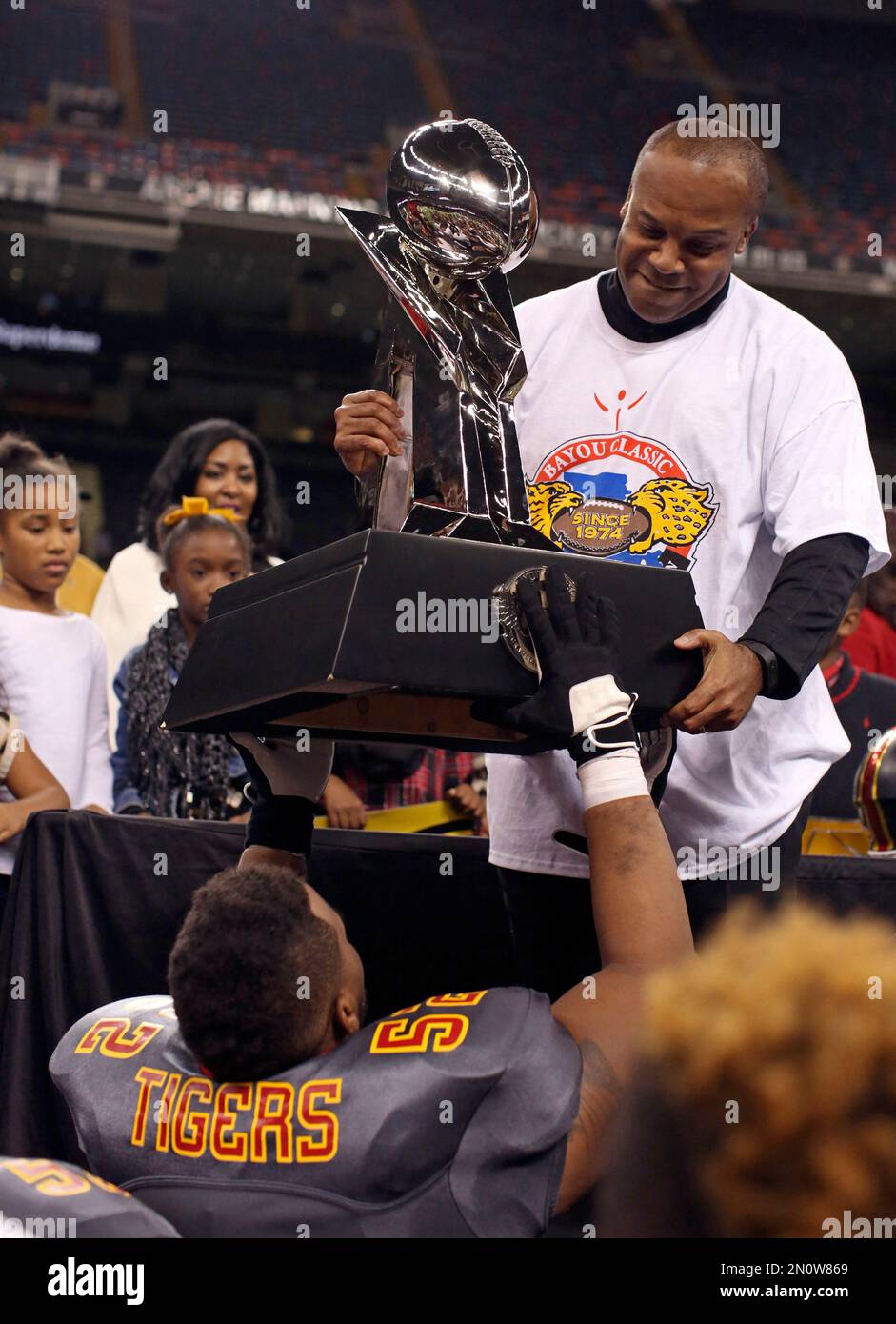 Grambling State head coach Broderick Fobbs and his team celebrate their