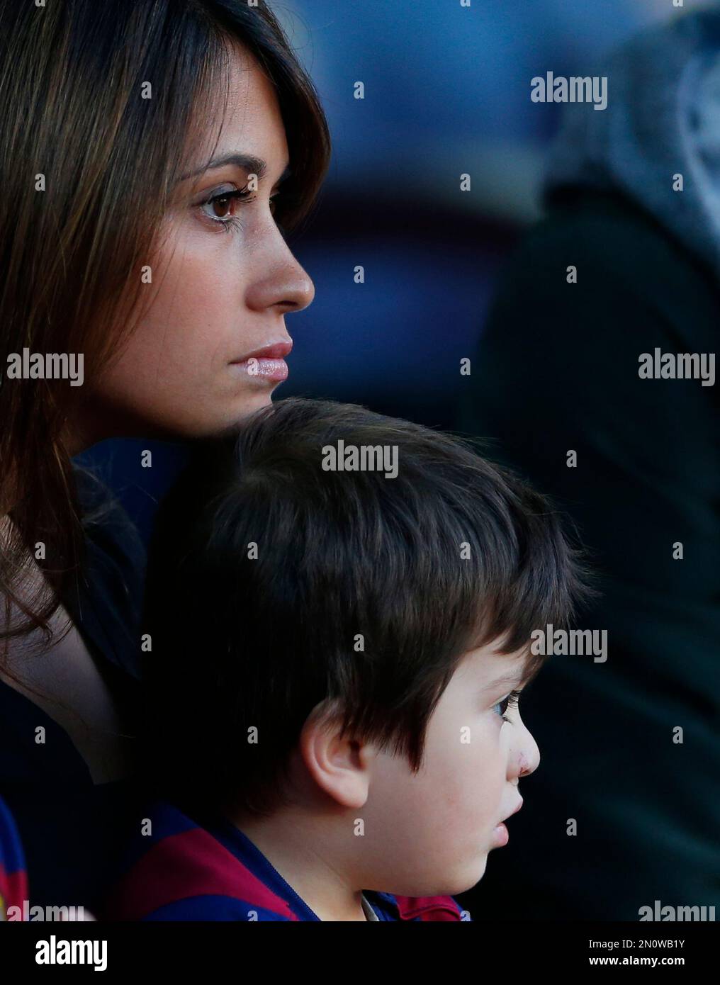 Lionel Messi's girlfriend Antonella Roccuzzo holds their son Thiago ...