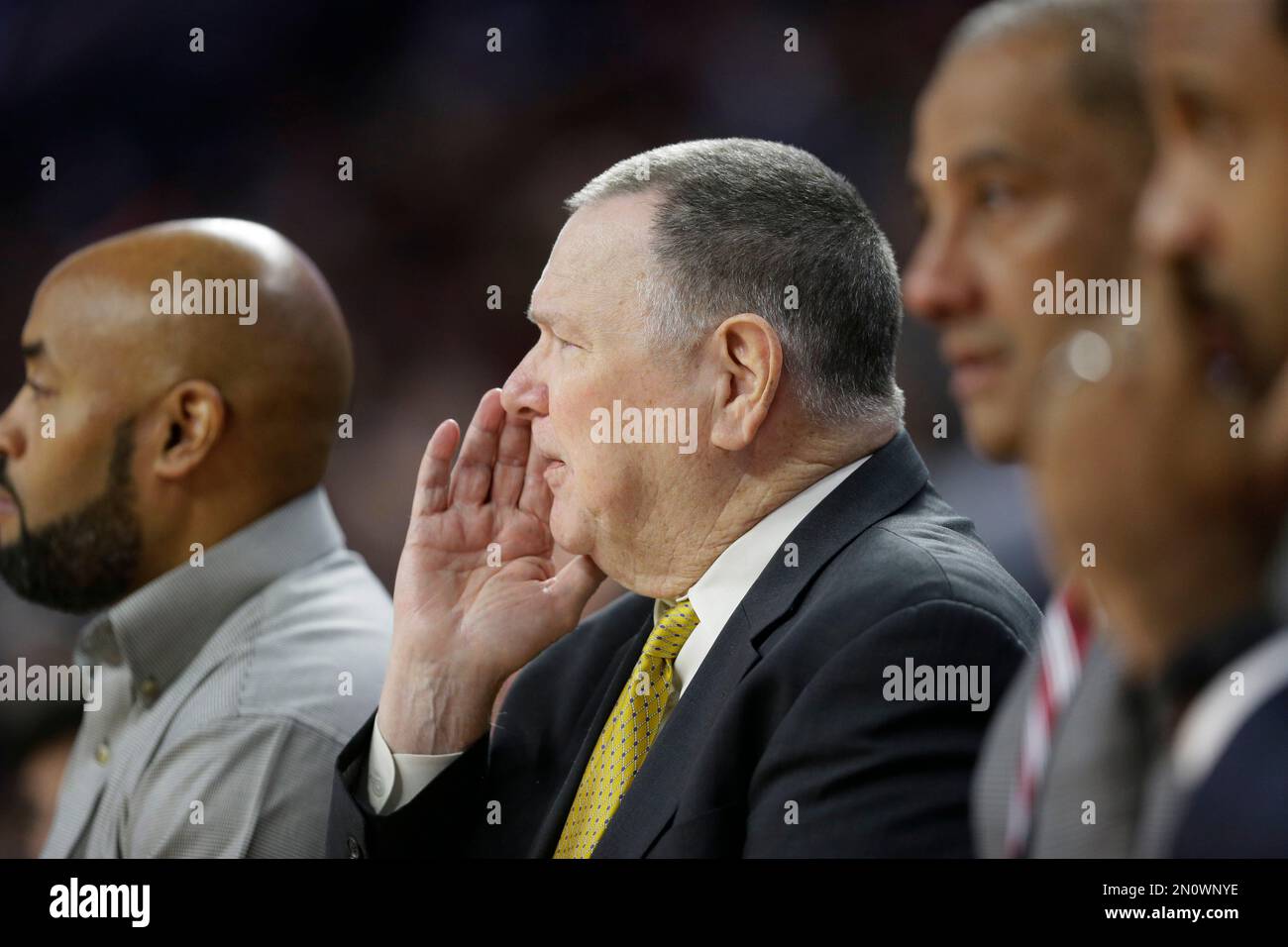 Detroit Pistons assistant coach Brendan Malone yells from the bench