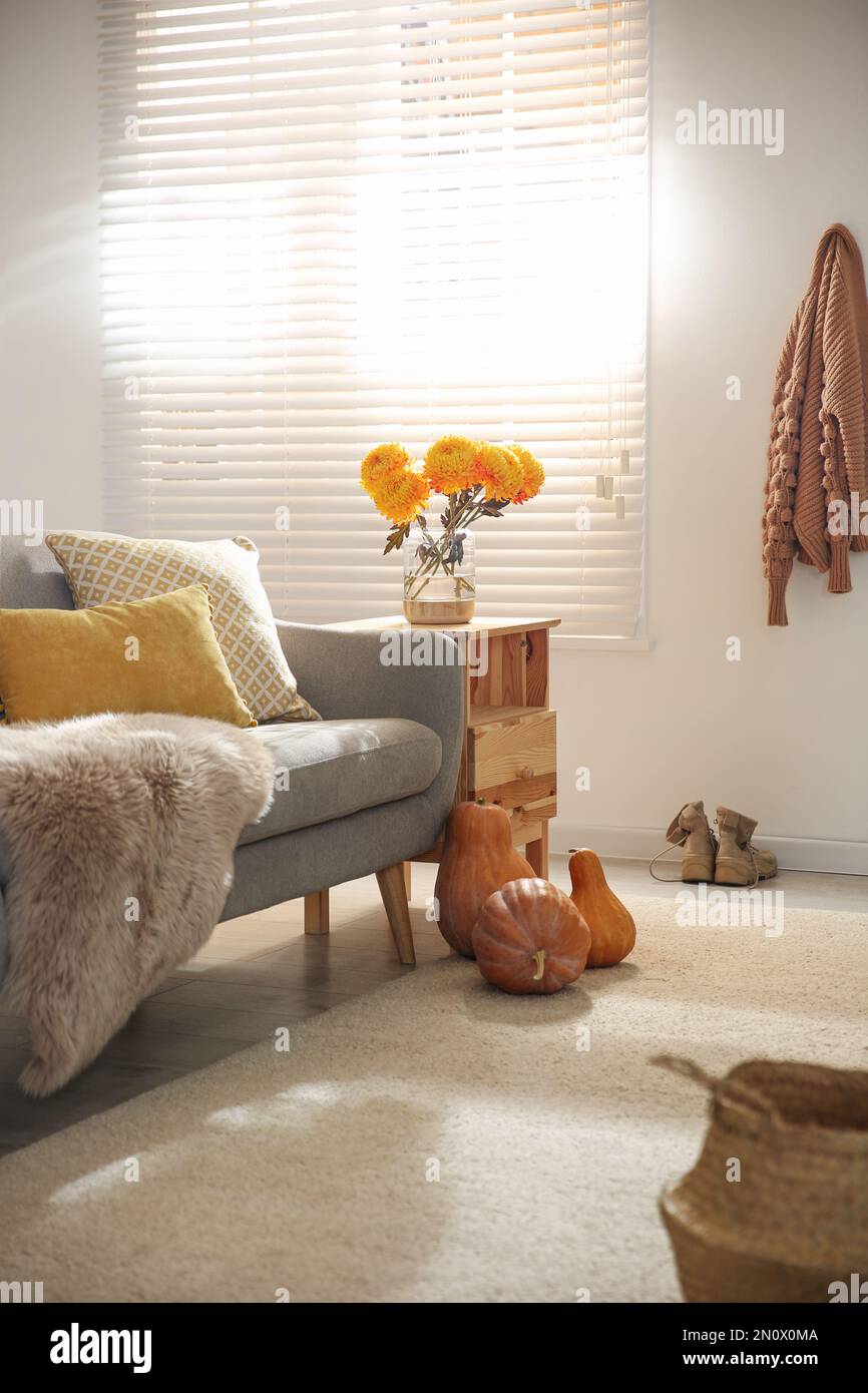 Cozy living room interior inspired by autumn colors Stock Photo - Alamy