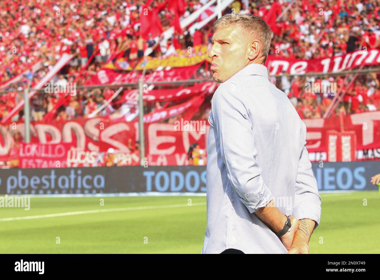 Buenos Aires, Argentina, 5th Feb 2023, Martin Palermo coach of Platense during a match for the 2nd round of Argentina´s Liga Profesional de Fútbol Binance Cup at Libertadores Stadium (Photo: Néstor J. Beremblum) Credit: Néstor J. Beremblum/Alamy Live News Stock Photo