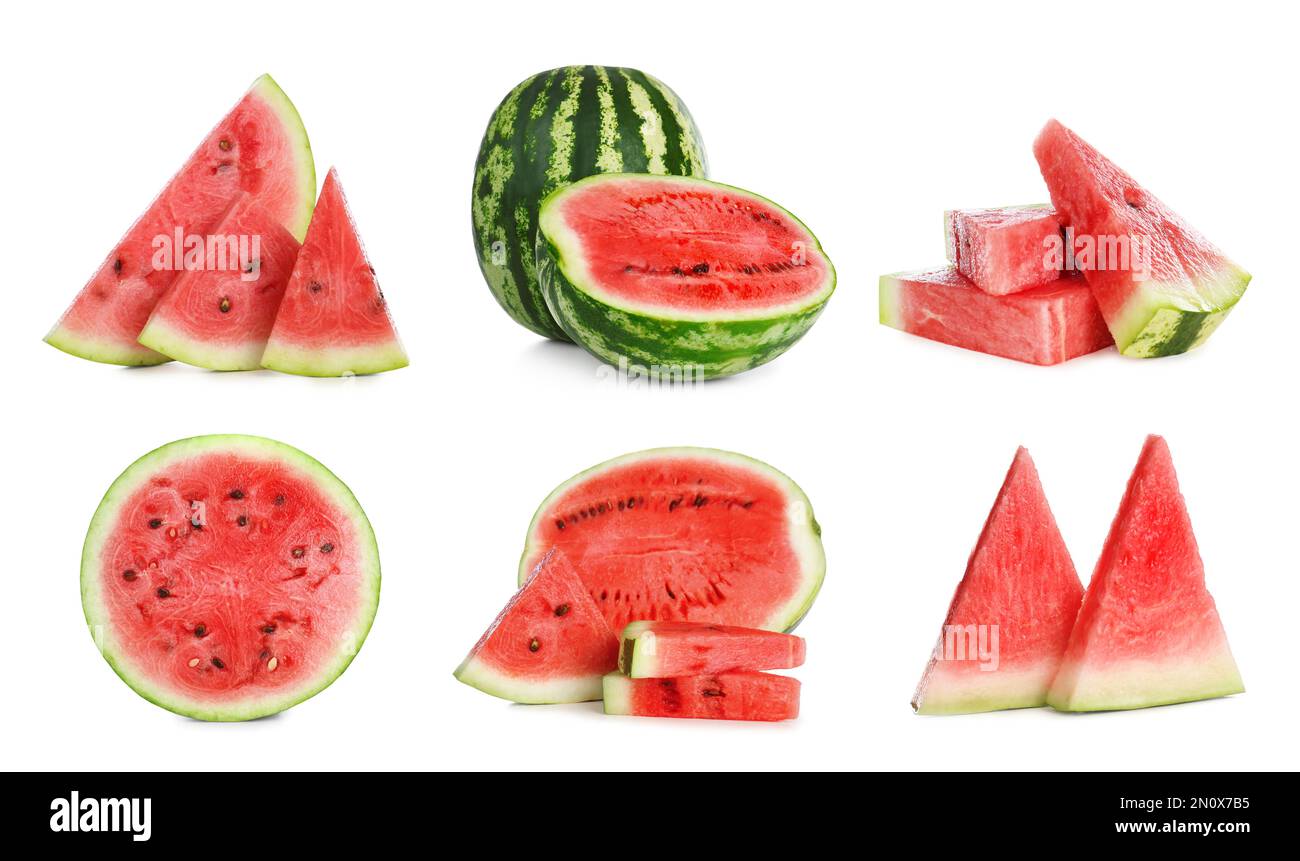 Set of fresh watermelons on white background Stock Photo - Alamy
