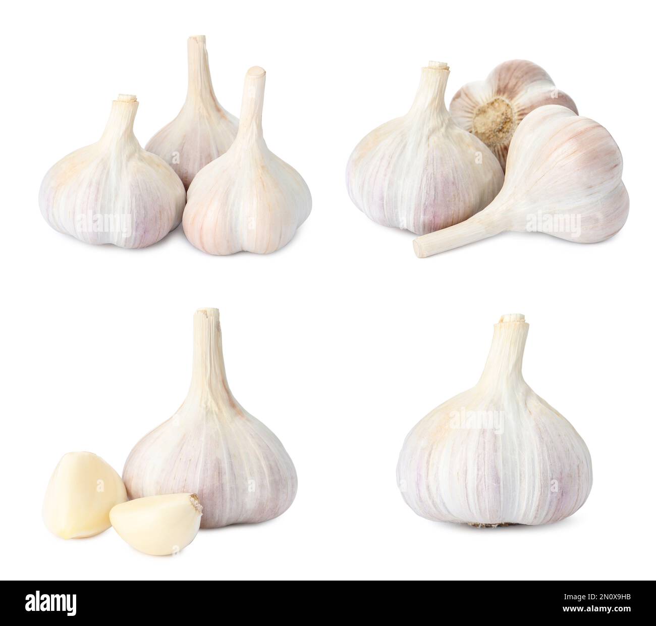Set with garlic bulbs and cloves on white background Stock Photo - Alamy
