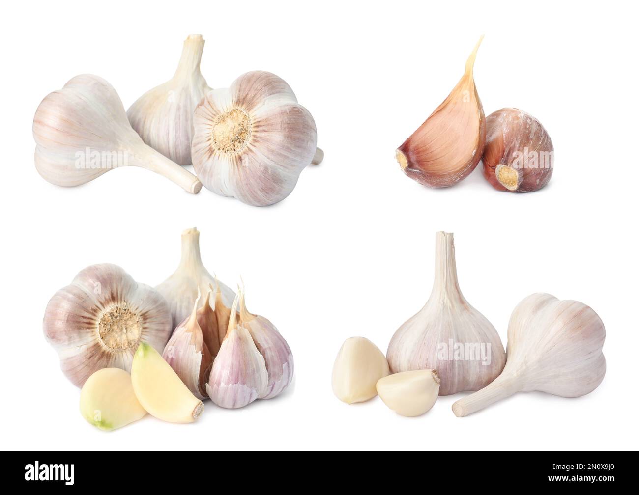 Set with garlic bulbs and cloves on white background Stock Photo - Alamy