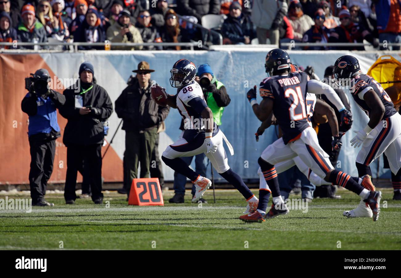 Receiver Demaryius Thomas runs for yardage against the Chicago