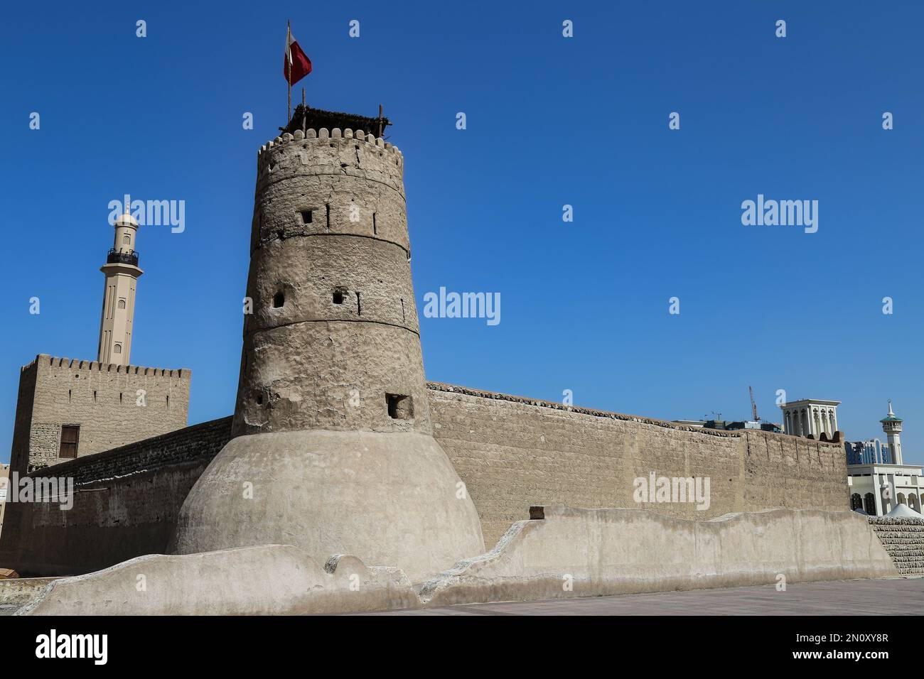 Dubai, UAE - February 14,2022: Al Fahidi Fort the oldest existing building in Dubai, it’s now the Dubai Museum. It’s presenting the traditional way of Stock Photo