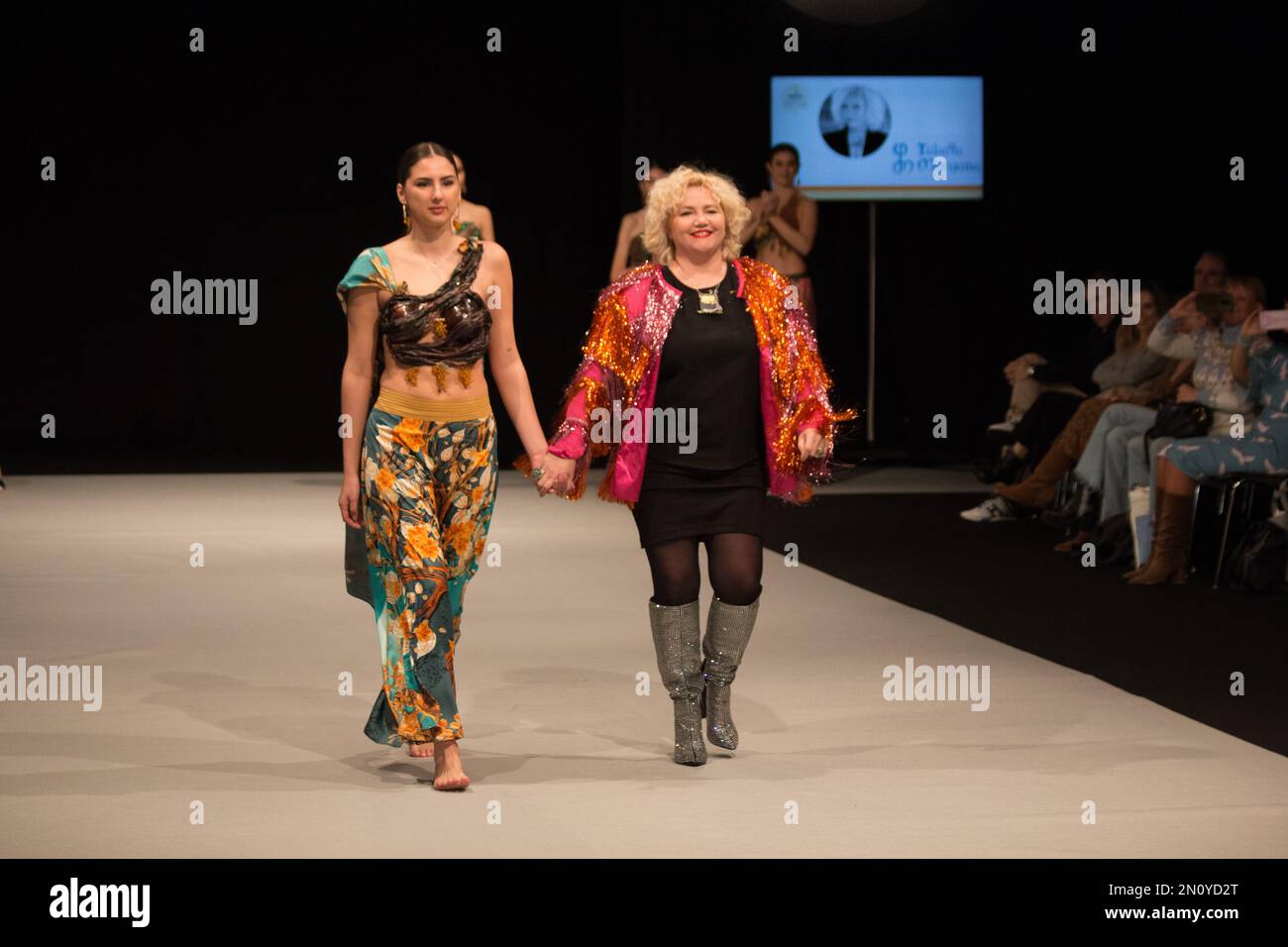 Madrid, Madrid, Spain. 5th Feb, 2023. A model (L) and the designer (R).The MOMAD has return to Madrid, the photos have been taken from the catwalk of Sunday. (Credit Image: © Jorge Gonzalez/Pacific Press via ZUMA Press Wire) EDITORIAL USAGE ONLY! Not for Commercial USAGE! Stock Photo