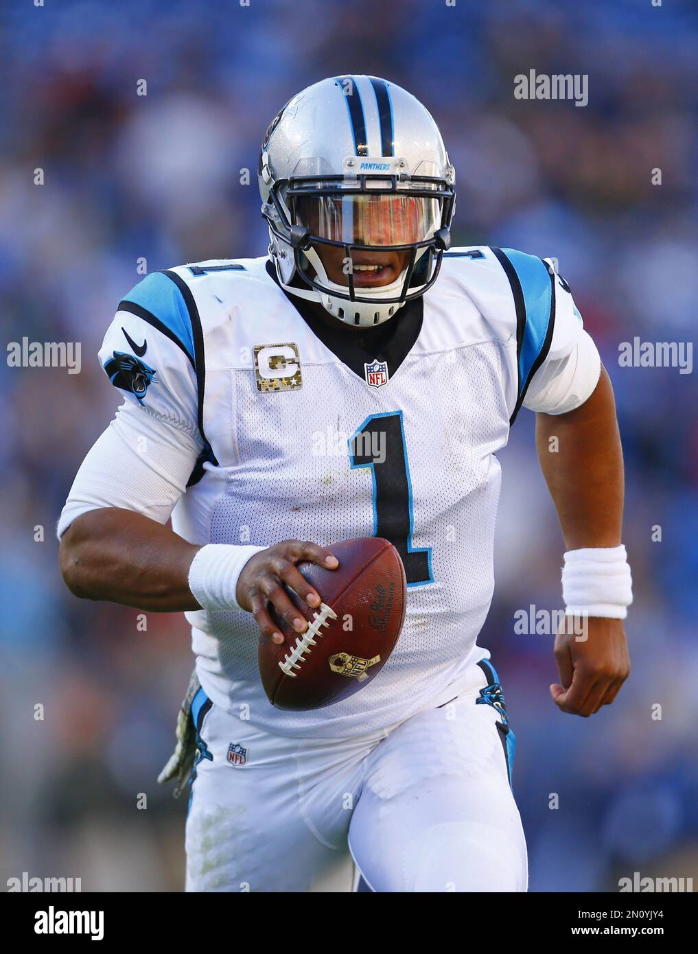 Carolina Panthers quarterback Cam Newton (1) signals first down against the  Tennessee Titans during an NFL