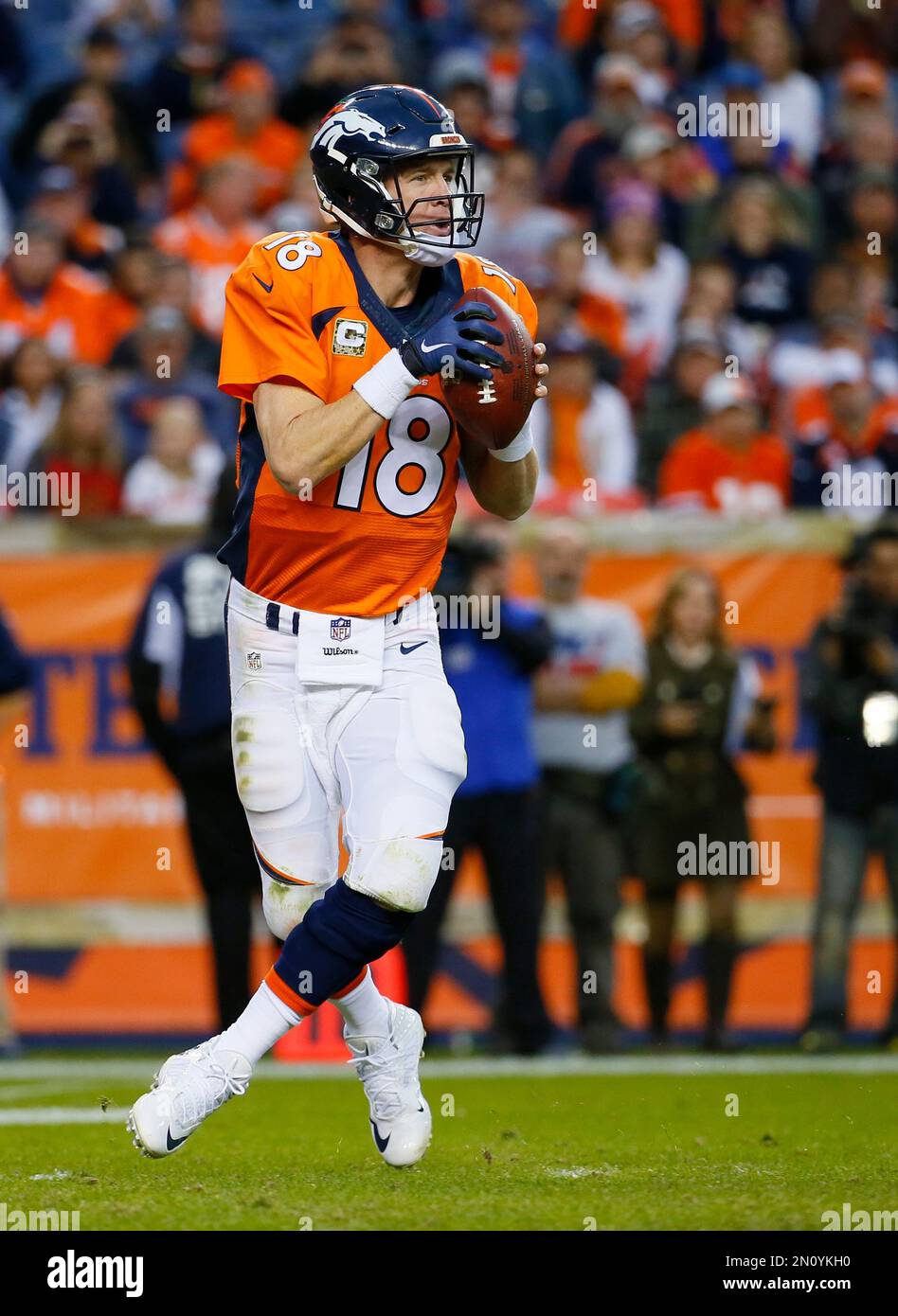 Denver Broncos quarterback Peyton Manning drops back to pass during an ...