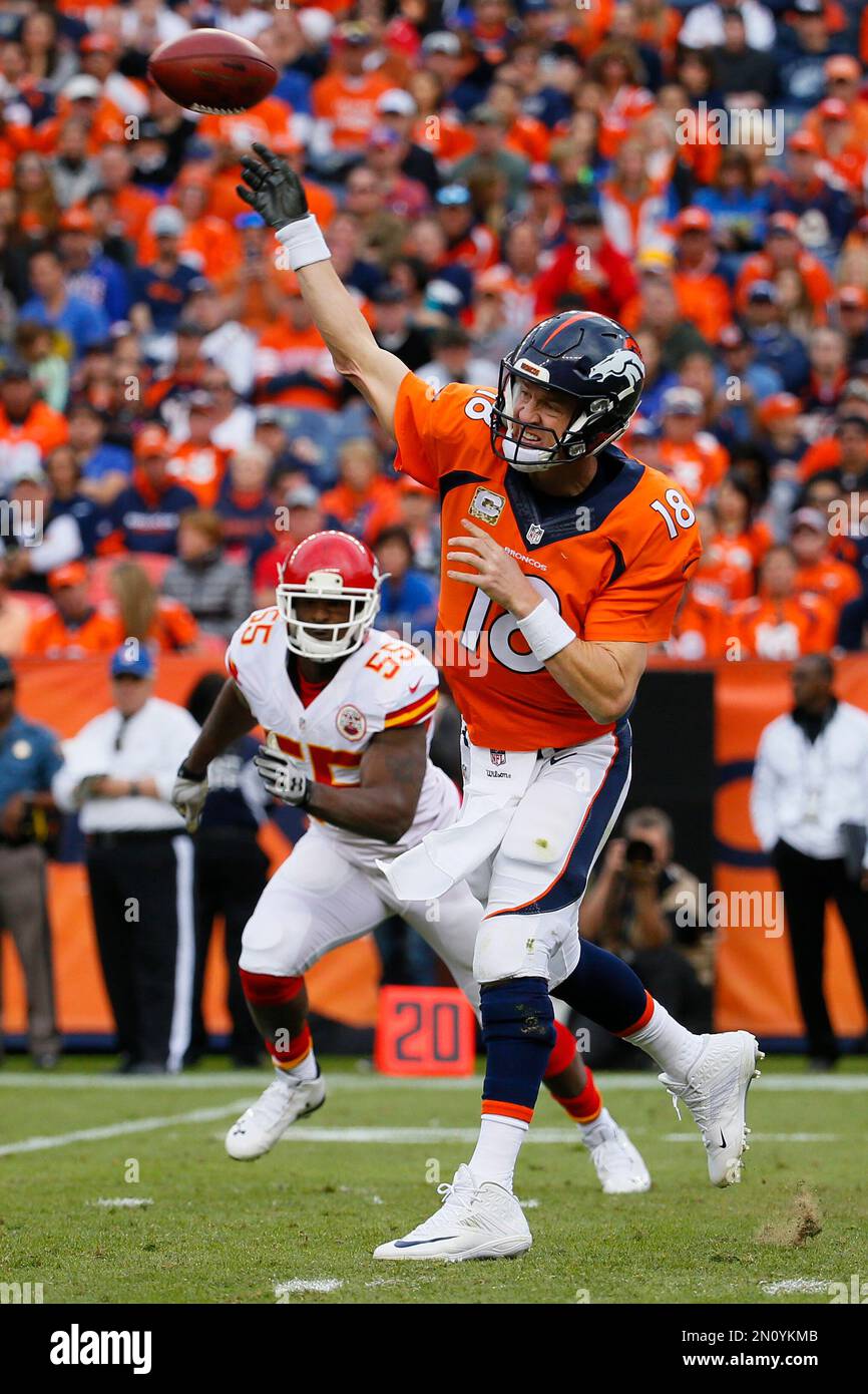 Denver Broncos quarterback Peyton Manning throws during an NFL football ...