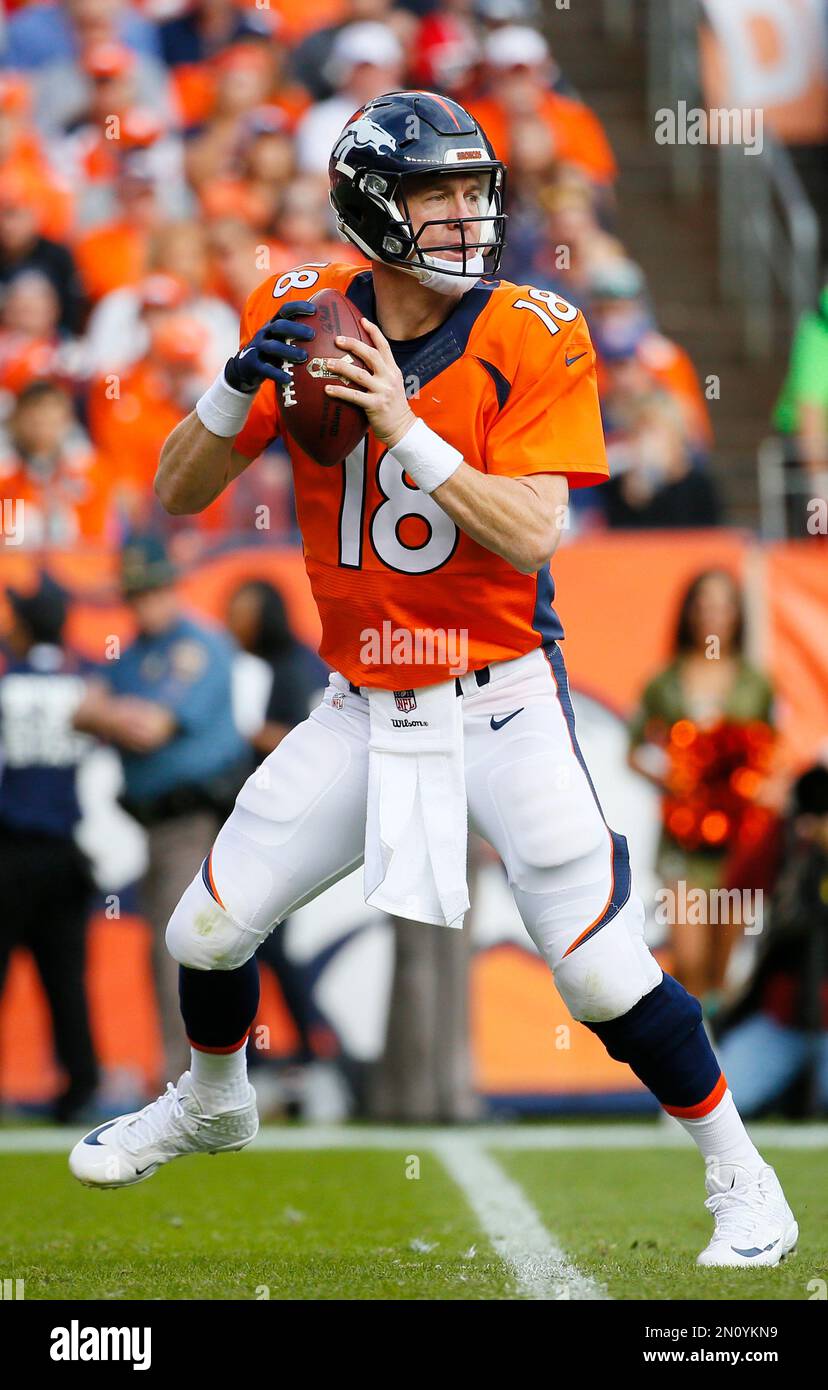 Denver Broncos quarterback Peyton Manning drops back to pass during an ...