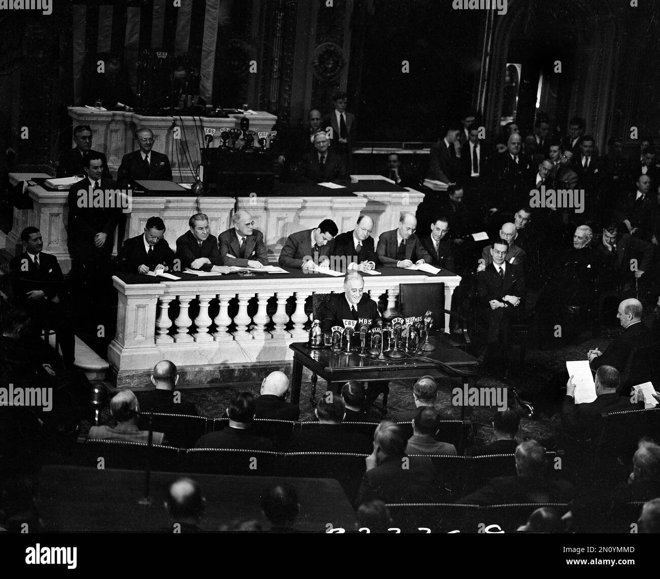 A joint session of Congress listens as President Franklin D. Roosevelt ...