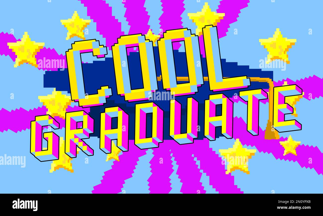 Cool Graduate. pixelated word with geometric graphic background. Vector