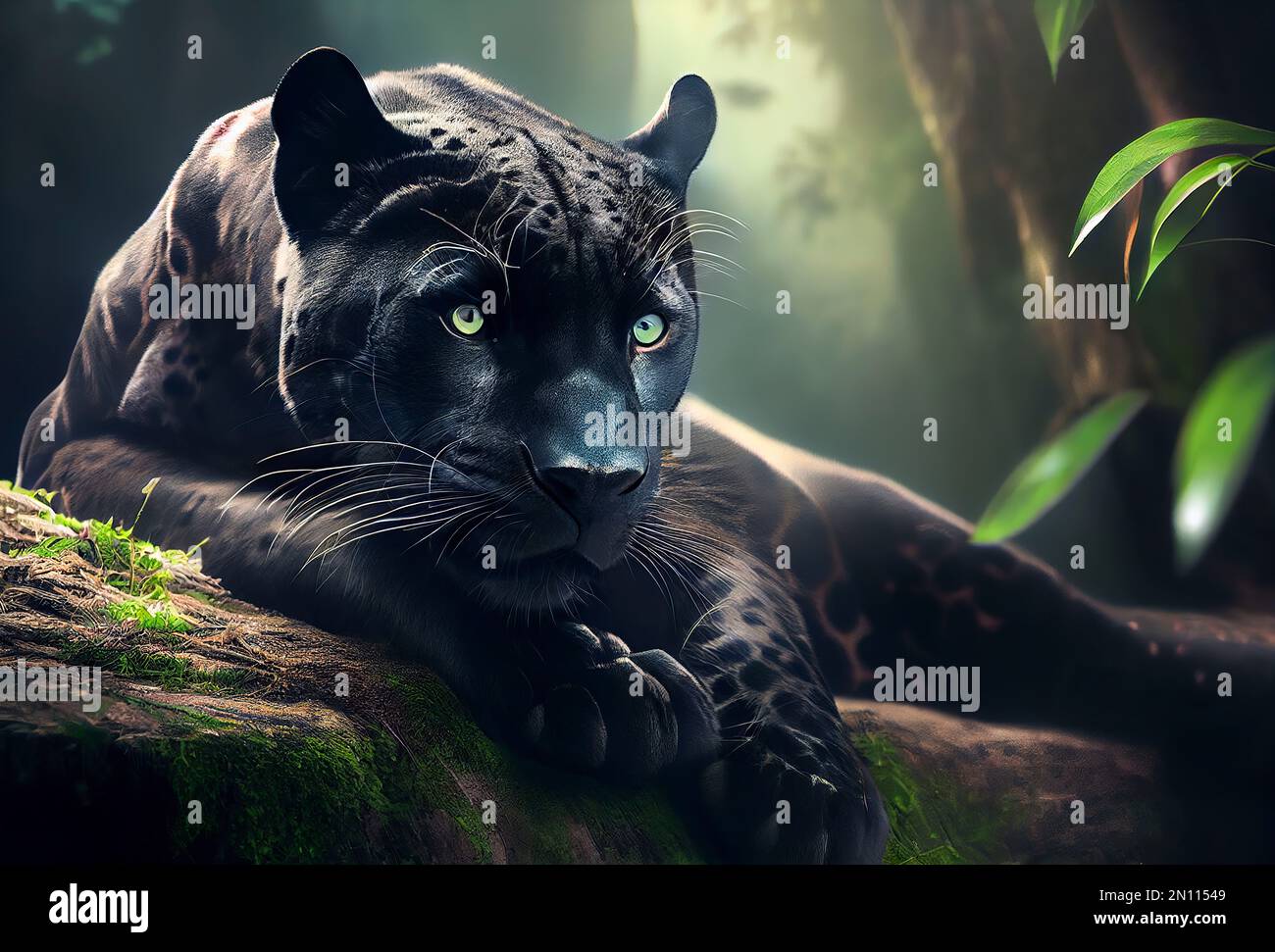 Puma, black panther on a tree branch. Generative Ai Stock Photo - Alamy