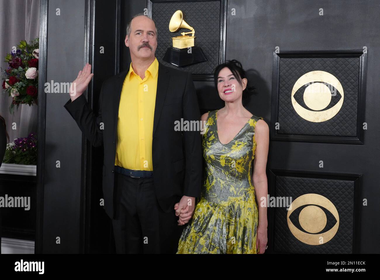 Krist Novoselic, left, and Darbury Ayn Stenderu arrive at the 65th