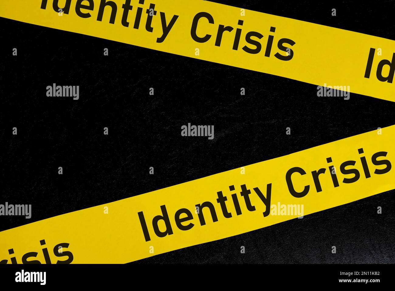 Identity crisis problem caution and warning concept. Yellow barricade