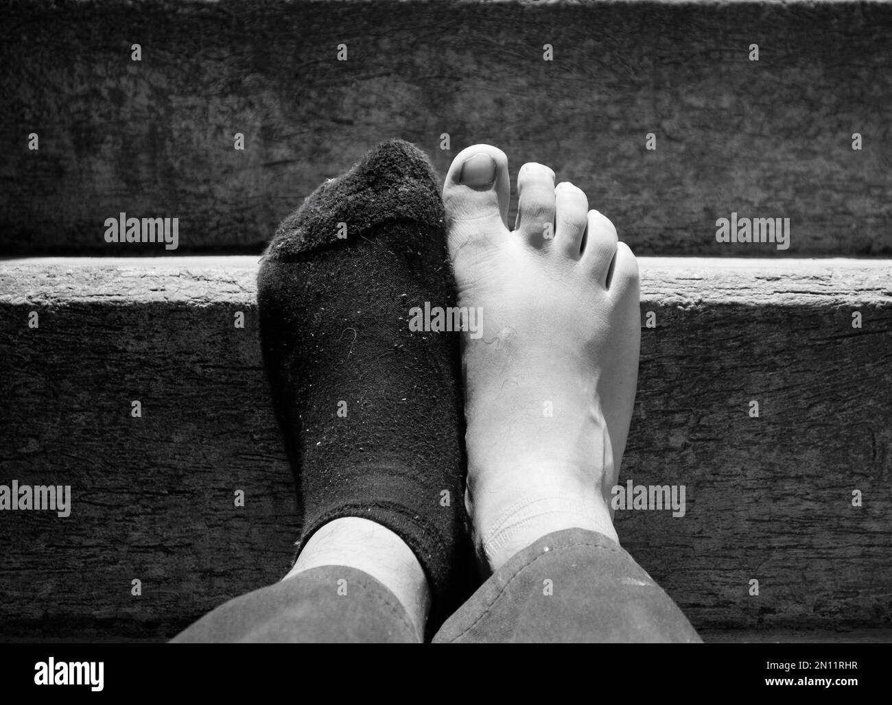 Black and white photo of human feet Stock Photo