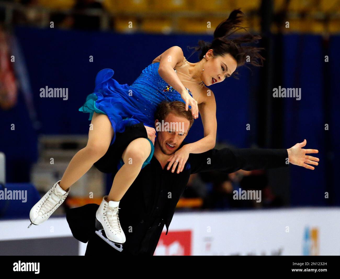 United State's Madison Chock and Evan Bates compete in the Pair's Ice
