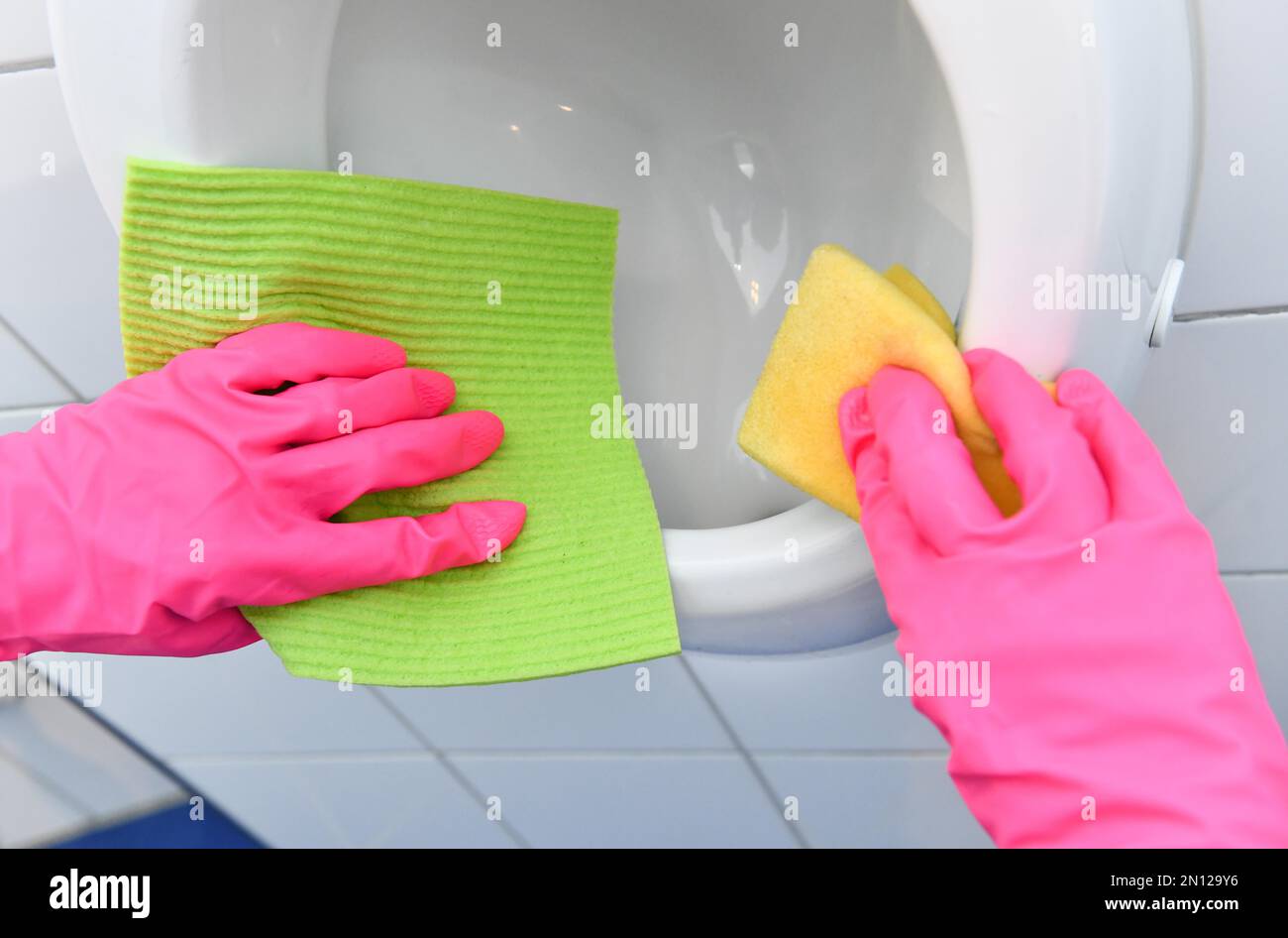 Toilet is cleaned, Cleaning, bath, Urinal Stock Photo Alamy