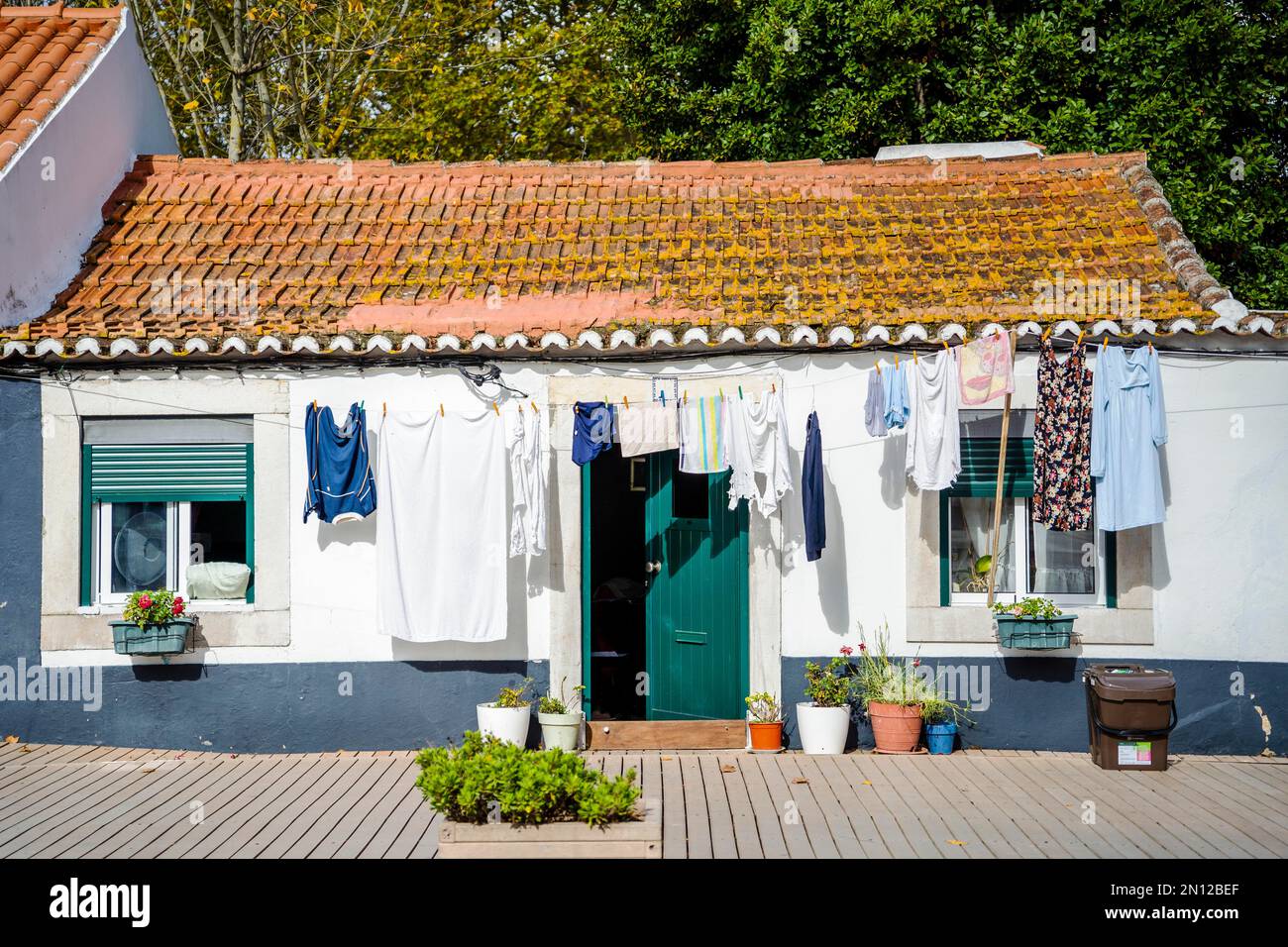 Traditional Portuguese house with laundry in Azeitao, Setubal region