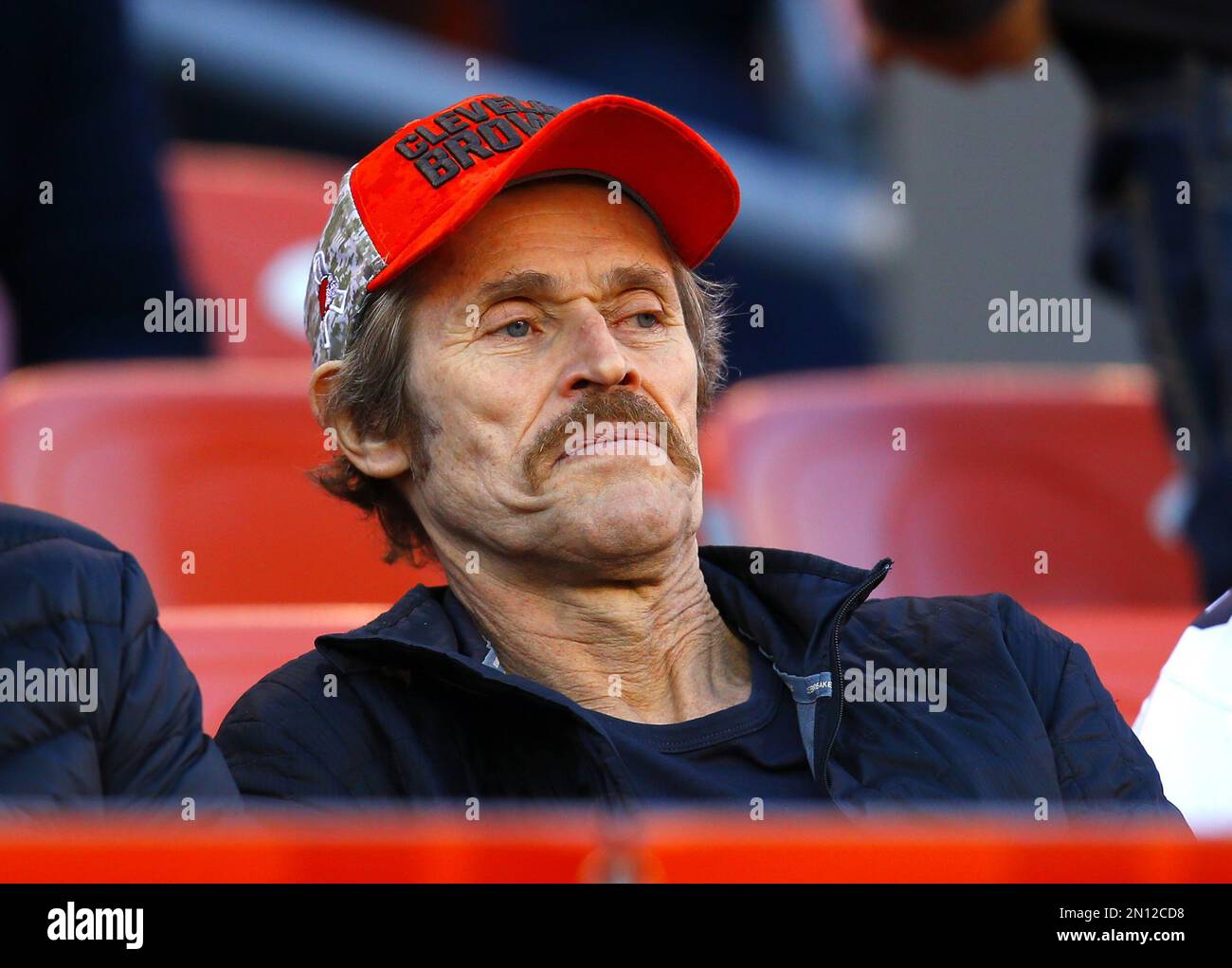 Cleveland Browns fan Actor Willem Dafoe watches his team play the