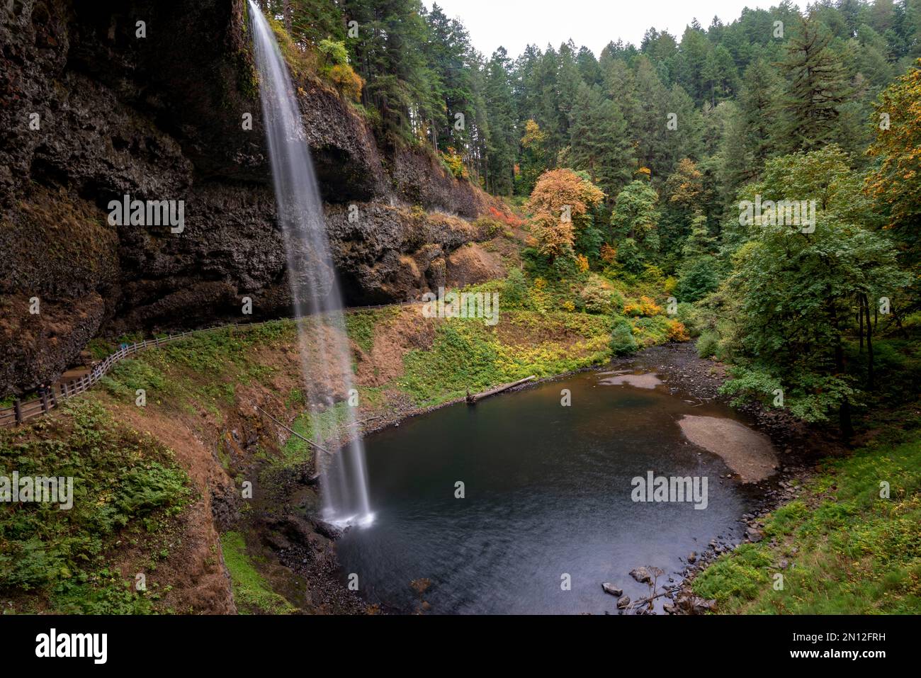 Waterfall, South Falls, in autumnal forest, Silver Falls State Park, Oregon, USA, North America Stock Photo